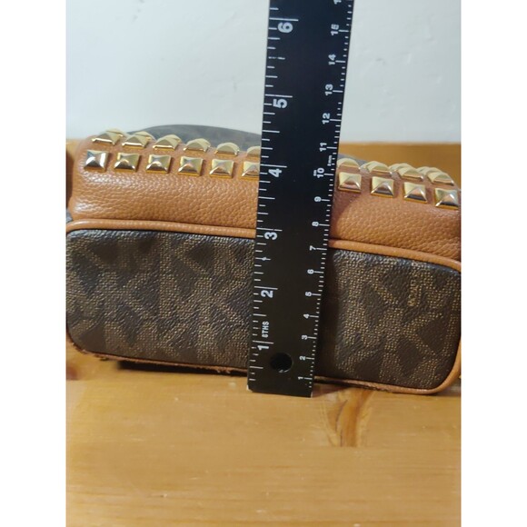 Michael Kors Rhea Mini Backpack Purse Brown Gold Square Studs Read! - Picture 15 of 15